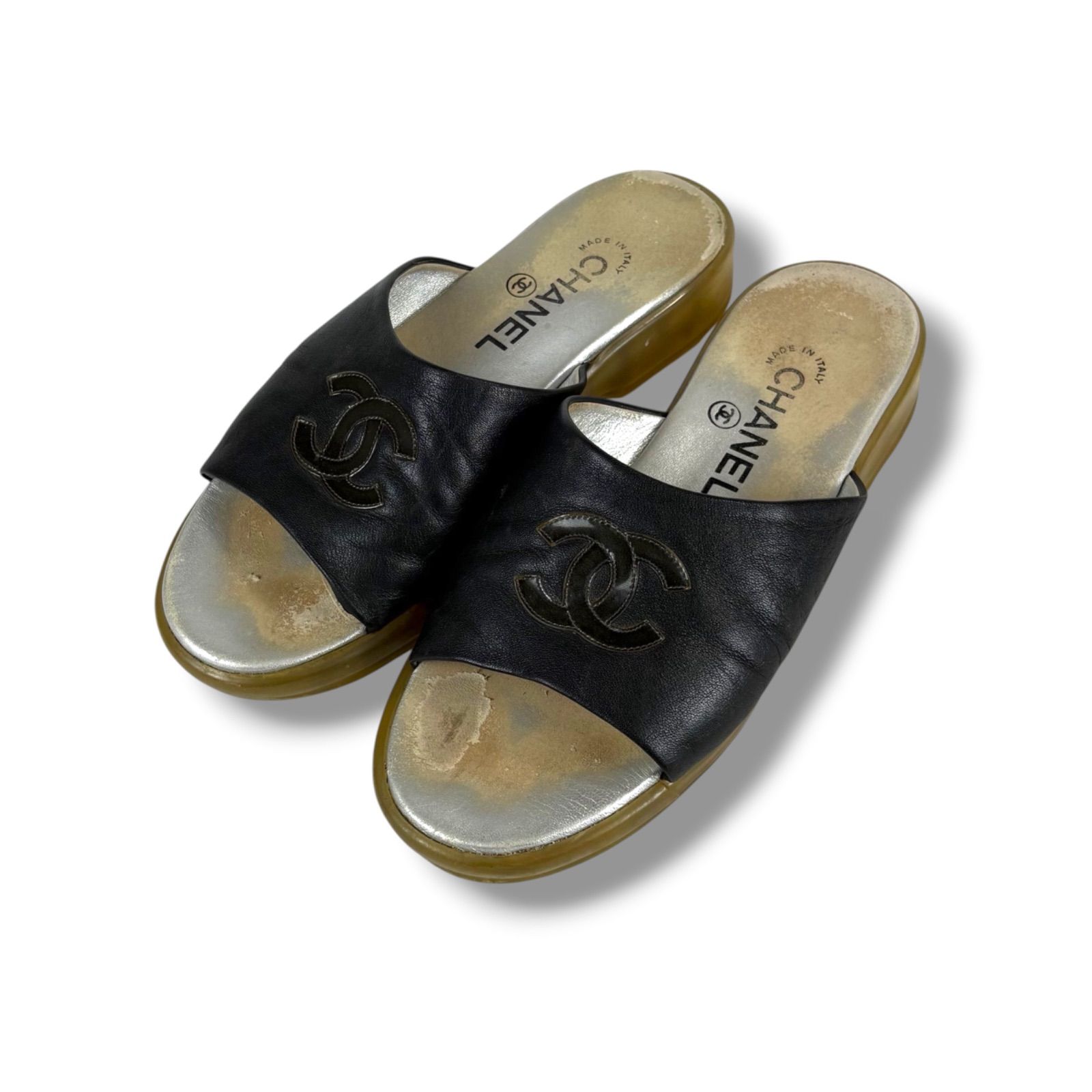 シャネル CHANEL ココマーク レザー スライドサンダル 01P 2001年