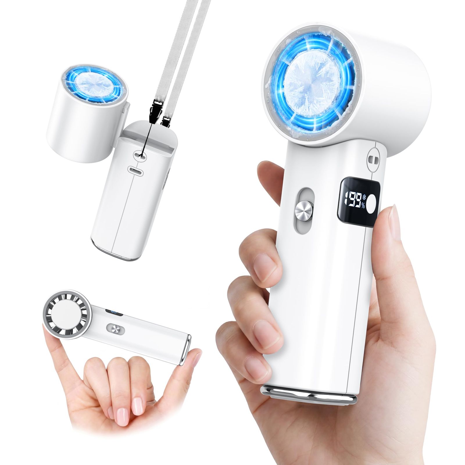 ハンディファン 冷却プレート付き 【2026新登場 1秒瞬間冷却】 携帯扇風機 冷却ファン 7000mAh大容量 usb充電式 ミニ扇風機 強力 199段階調節 軽量 折り畳み式 首掛け／卓上／手持ち対応 LCDディスプレイ 熱中症対策 スポーツ観戦／通 0