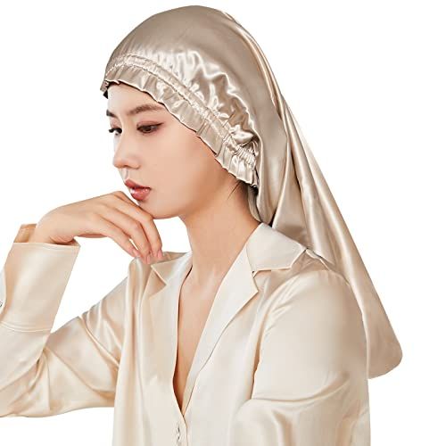 Utukky ナイトキャップ シルクキャップ 筒型デザイン 朝まで脱落なし シルクナイトキャップ ロングヘア用 ヘアキャップ 枝毛・寝癖防止 就寝用 誕生日 プレゼント 1