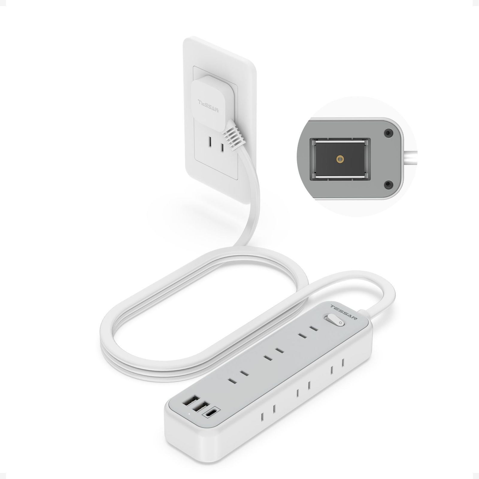 power strip, magnetic extension cord, thin plug, 2m, USB, octopus foot socket, table tap, TESSAN, 9 pcs, AC port, USB-C, 1 port, USB-A, 2 port, magnet, type-c, octopus foot wiring, power cord, oa, multi-switch, wall-mounted, desktop 1