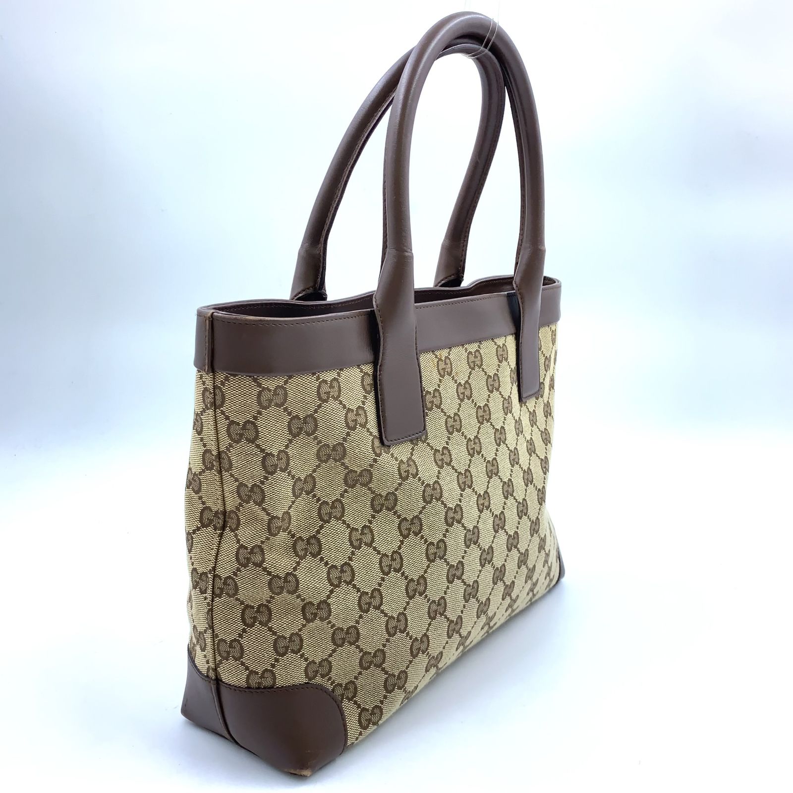 ✨極美品✨GUCCI GG キャンバス レザー ハンドバッグ ベージュ ブラウン