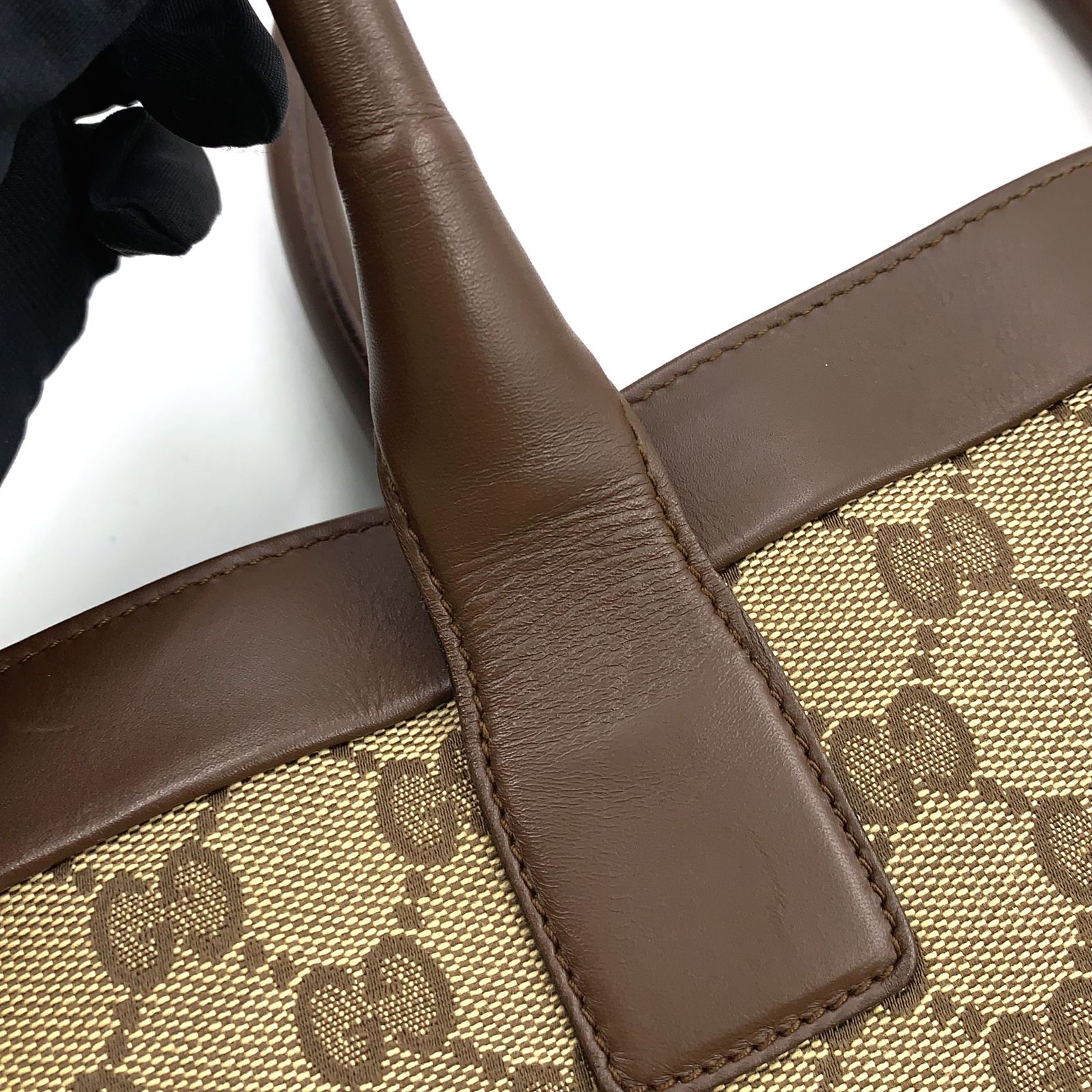 ✨極美品✨GUCCI GG キャンバス レザー ハンドバッグ ベージュ