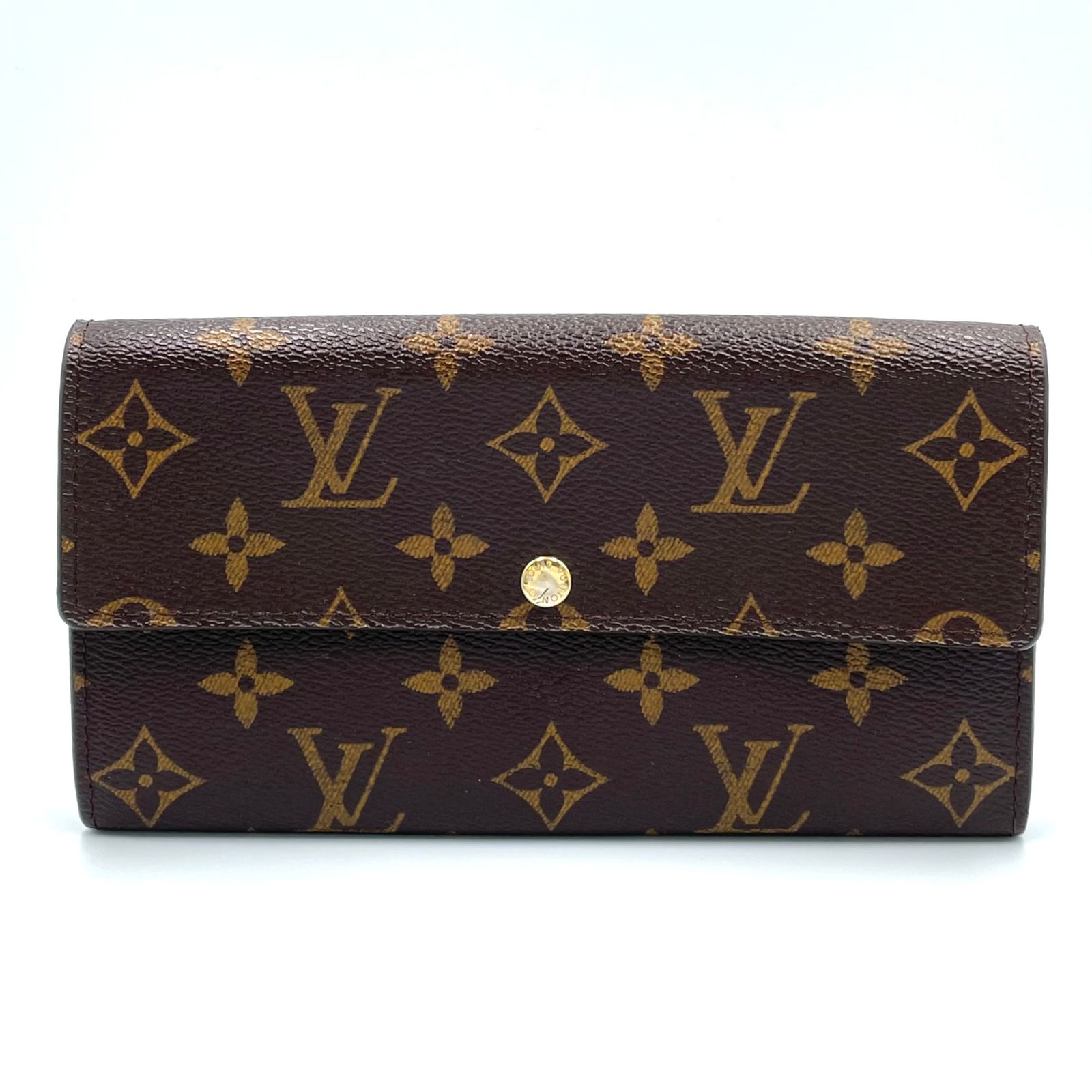 【限定価格】LOUIS VUITTON ポルトフォイユ サラ モノグラム モノグラム イニシャル刻印あり レザー×PVC ブラウン 二つ折り長財布 ゴールド M61734