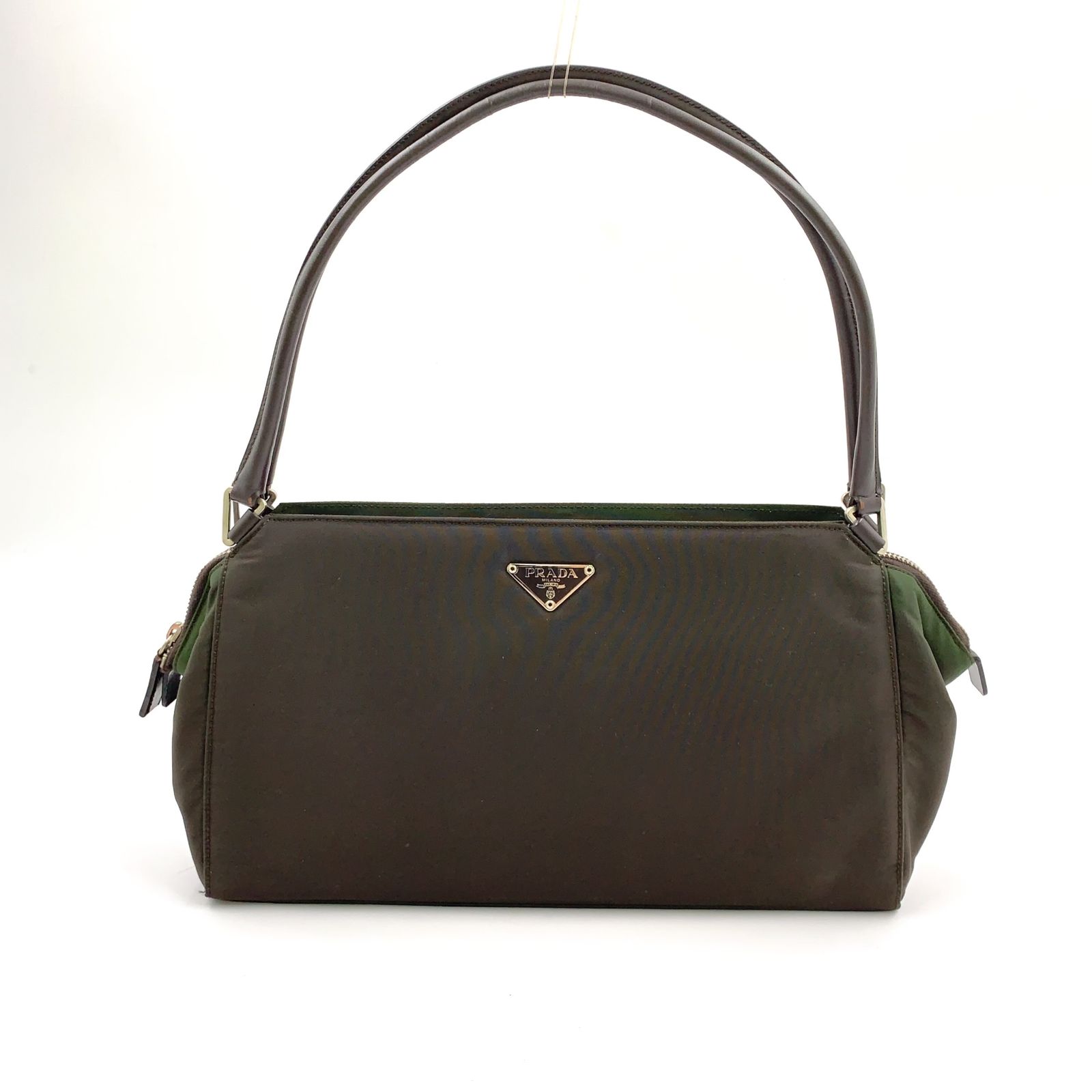 限定価格】PRADA 三角ロゴプレート レザー×ナイロン ブラウン