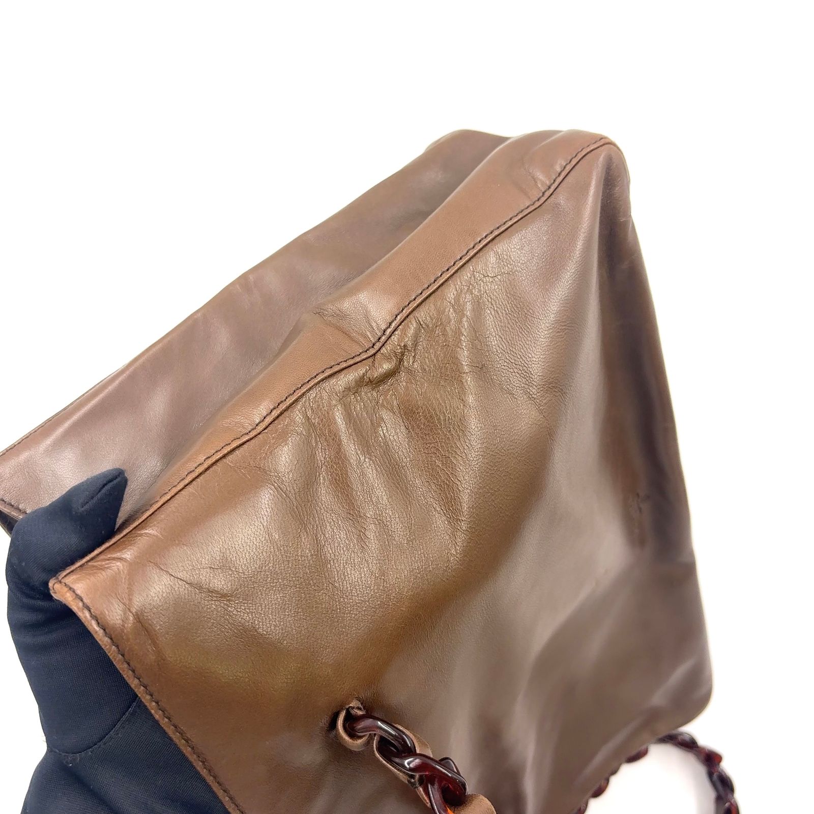 限定価格】PRADA べっ甲柄チェーン レザー ブラウン ショルダーバッグ