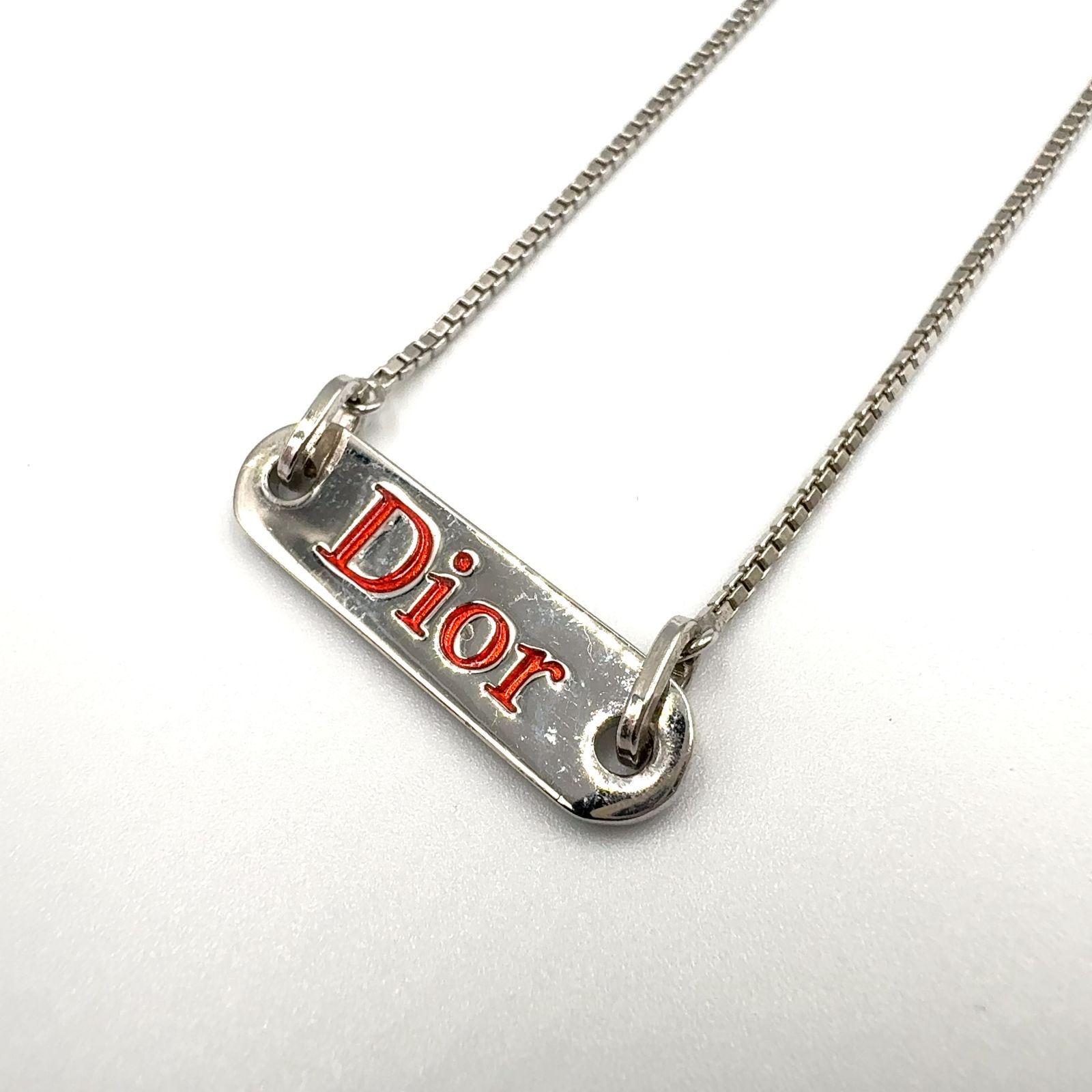 【限定価格】Christian Dior ロゴプレート メタル シルバー ネックレス