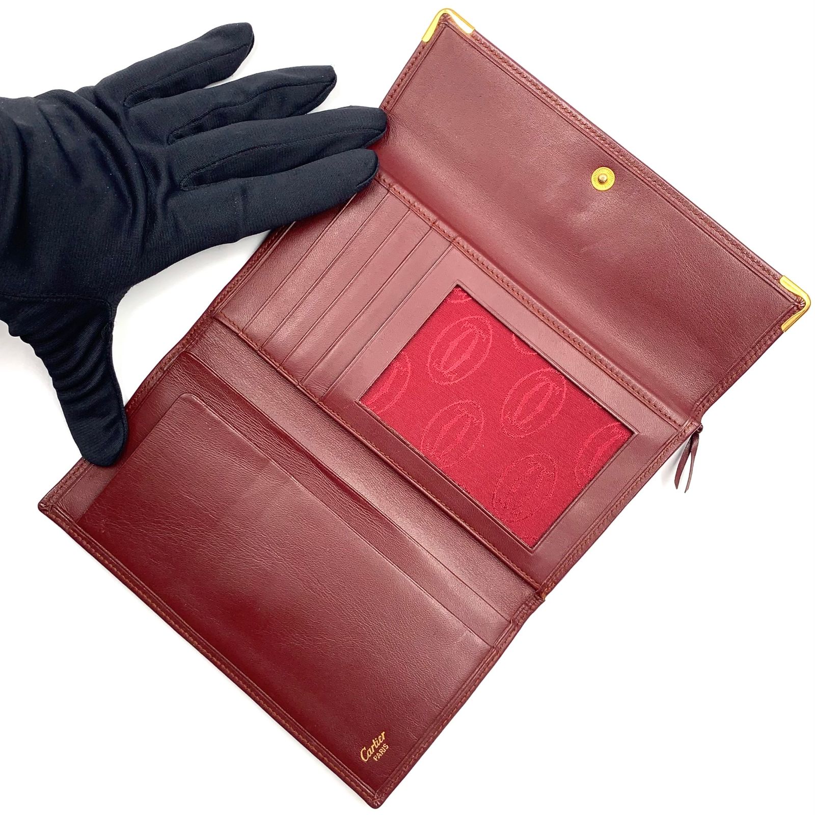限定価格】Cartier マスト ドゥ カルティエ レザー ボルドー 三つ折り