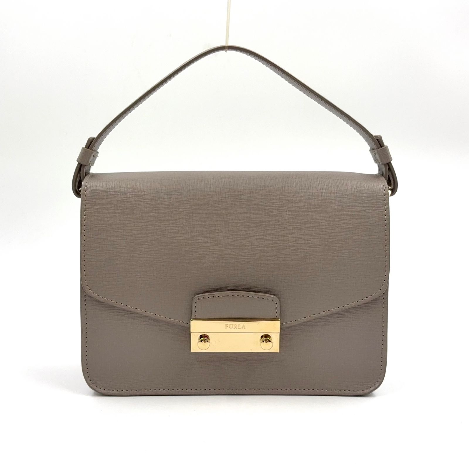 【限定価格】FURLA メトロポリス 2WAYショルダー レザー グレー ハンドバッグ ゴールド