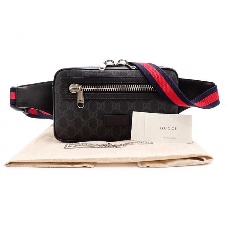 未使用品 GUCCI グッチ GGスプリーム ボディバッグ ウエストバッグ 474293 GGスプリームキャンバス グレー メンズ