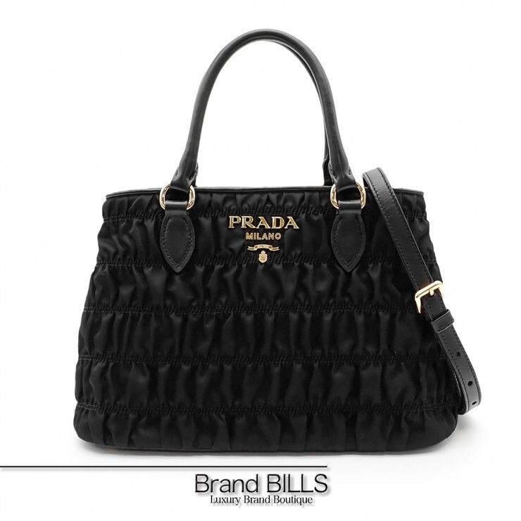 未使用品 PRADA プラダ テスートギャザー 2wayバッグ ハンドバッグ ショルダーバッグ 1BA173 ナイロン ブラック レディース