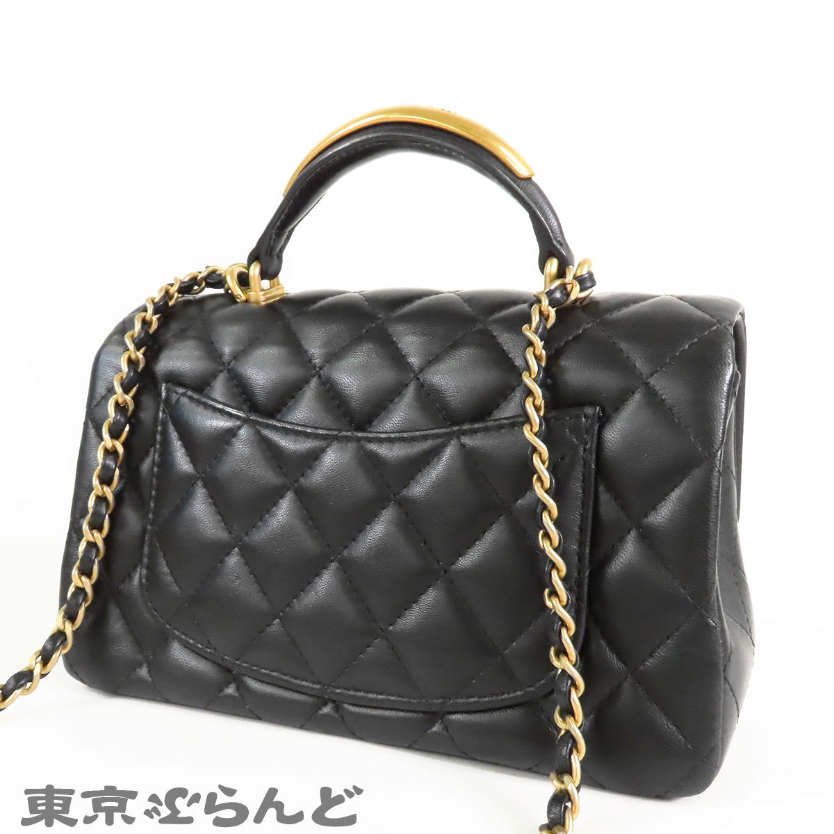 ゴールドボール ミニフラップバッグ ラムスキン 黒 シャネル CHANEL トップハンドル ミニフラップバッグ ブラック 黒