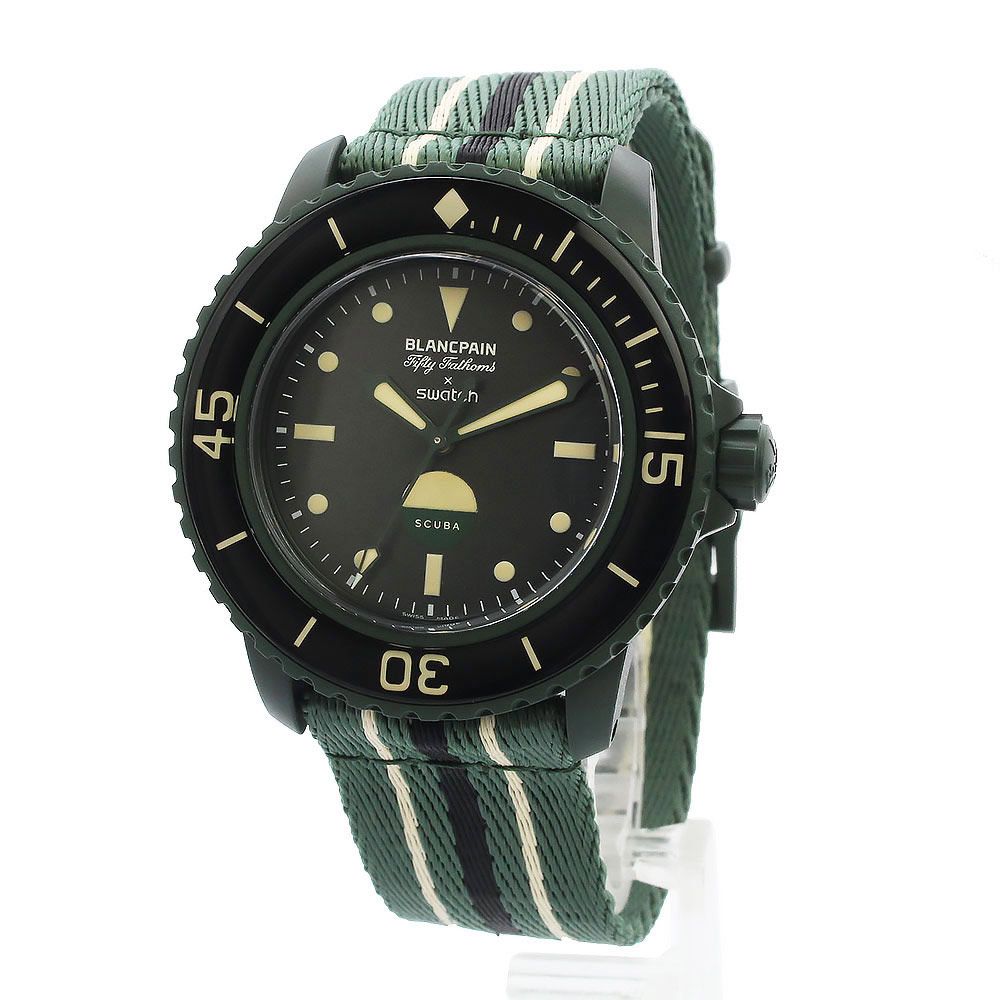 ブランパン Swatch スウォッチ SO35G100 スクーバ フィフティ ファゾムス グリーンアビス FIFTY FATHOMS GREEN ABYSS バイオセラミック ナイロン グリーン ブラック 腕時計 箱付 Blancpain(未使用 展示品)