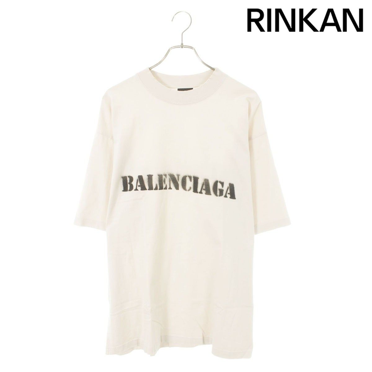 バレンシアガ 764235 TQVA3 ダメージ加工ロゴプリントTシャツ メンズ L
