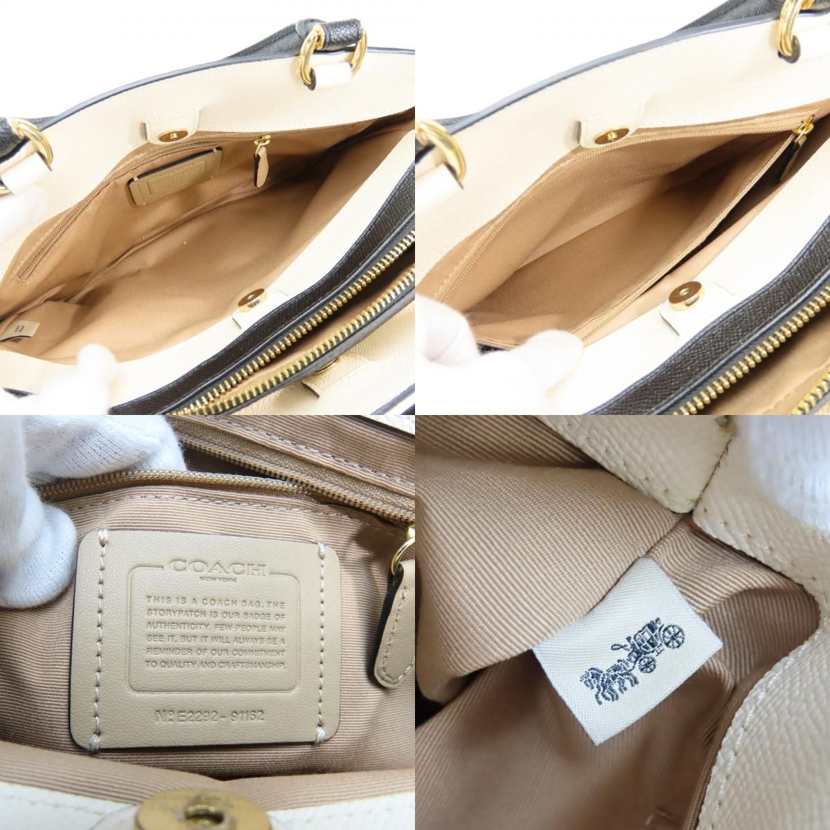 中古】 コーチ ハンドバッグ 91162 レザー アイボリー ブラック 