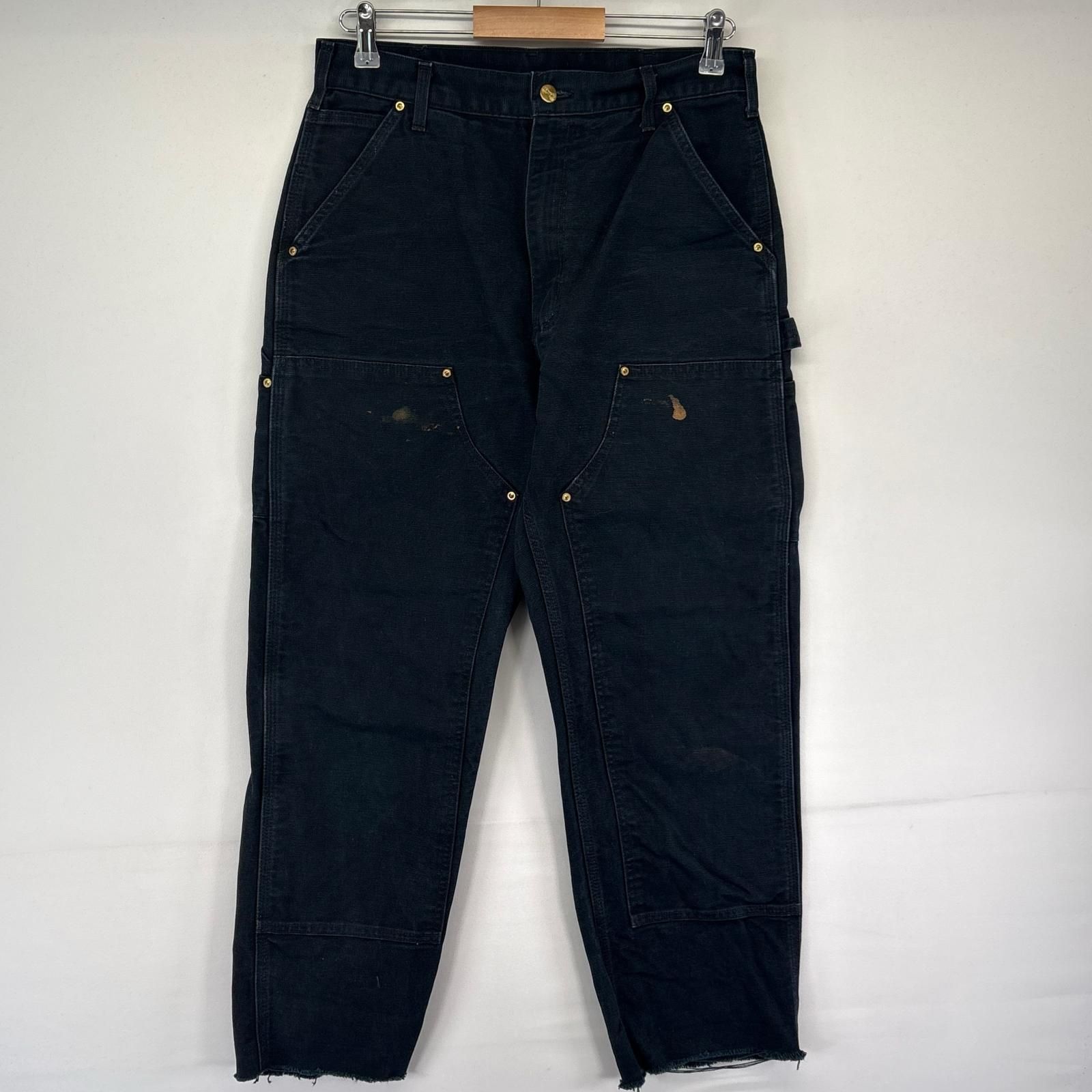 古着 カーハート Carhartt USA製 ダック パンツ ペインター ワークパンツ ダック地 ダブルニー 32×36 ブラック系 メンズ