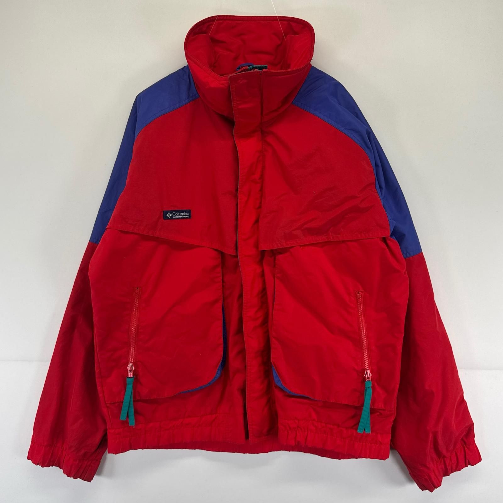 古着 80's/80年代 コロンビア Columbia ジャケット ナイロン ツートンカラー フルジップ ワンポイントロゴ M レッド系 メンズ