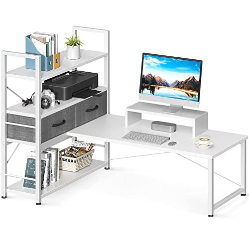 ODK ローデスク パソコンデスク ロータイプ 幅120cm 引き出し付き モニター台付き ゲーミングデスク pcデスク 4段収納ラック付き 左右入れ替え対応 ローテーブル 省スペース 在宅勤務 机 おしゃれ ホワイトｍａ