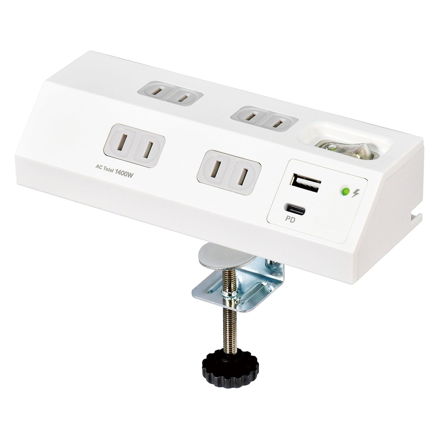 エルパ(ELPA) デスクUSBタップ PD20W ホワイト 急速充電対応 Type-C USBポート付 コンセントタップ AC差込口4個口 卓上 クランプ式 2m コード スマホ タブレット 充電器 節電 待機電力カット 個別スイッチ WLS-DS422ｍａ