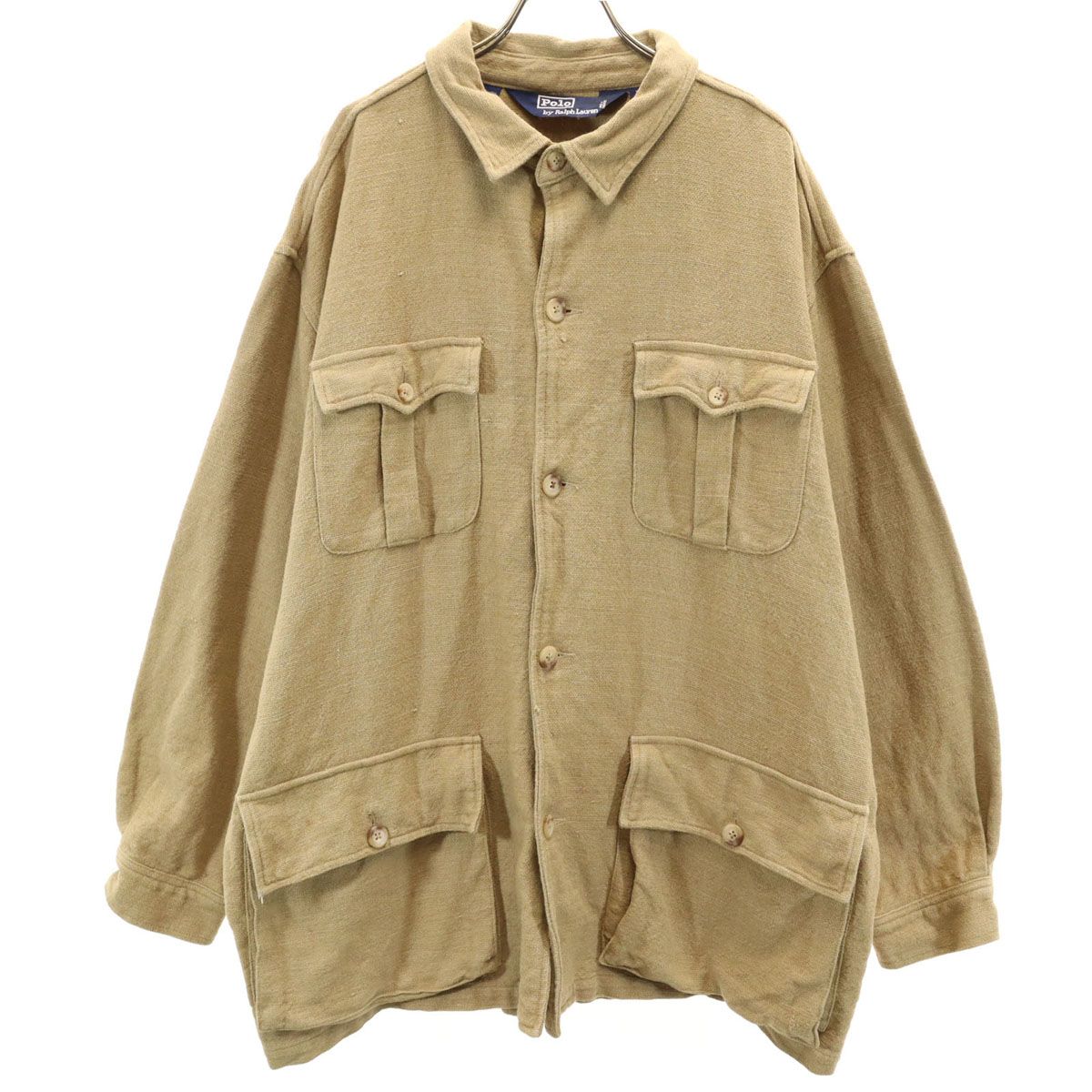 Polo by Ralph Lauren ポロバイラルフローレン 90s オールド サファリ シャツジャケット XL カーキベージュ メンズ 古着