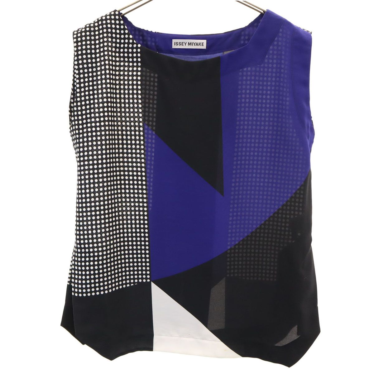 ISSEY MIYAKE イッセイミヤケ 日本製 ドット柄 ノースリーブ ブラウス 2 マルチ レディース 古着