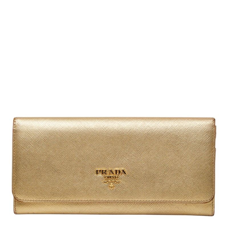 プラダ 長財布 ゴールド サフィアーノレザー レディース PRADA【228