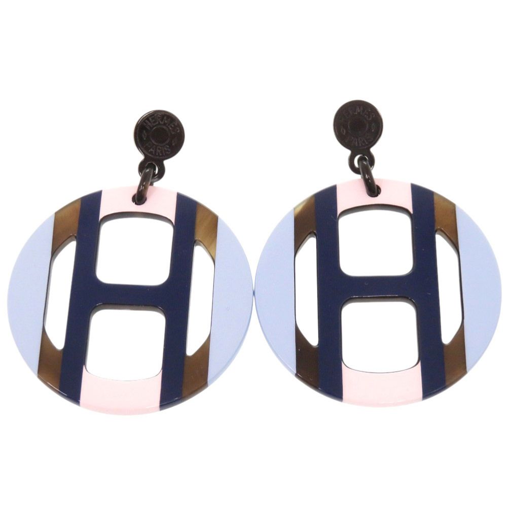 美品 エルメス Ｈエキップ バッファローホーン ラッカー エキューム ピアス アクセサリー 1202 HERMES