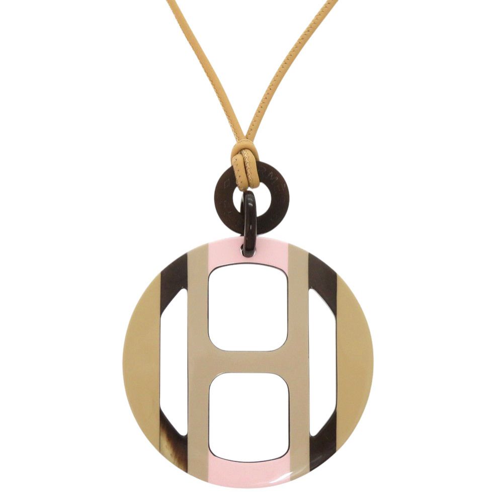 美品 エルメス Hエキップ バッファローホーン ベージュ ピンク ブラック ネックレス アクセサリー 1201 HERMES
