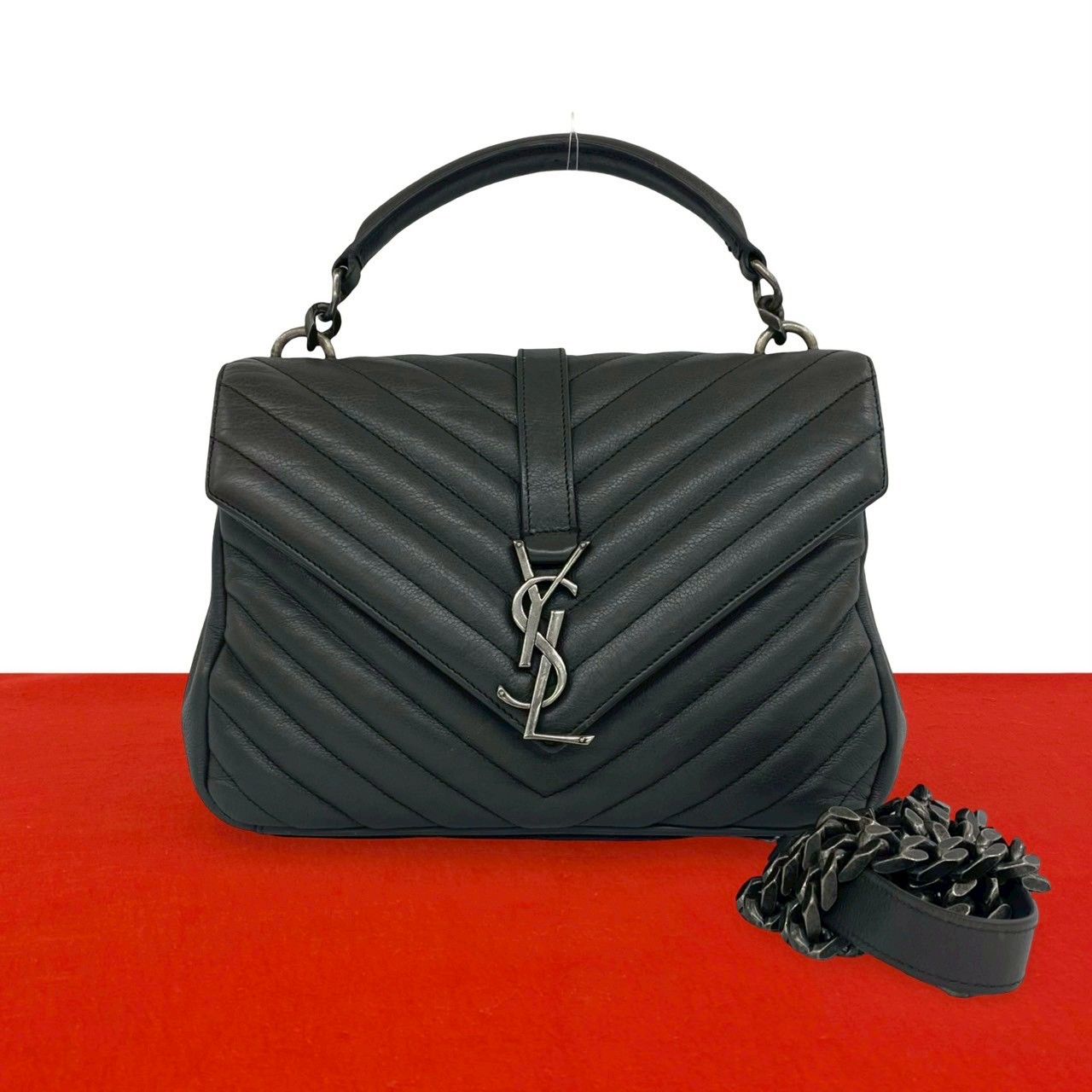 極 美品 SAINT LAURENT PARIS サンローランパリ カレッジ YSL ロゴ 