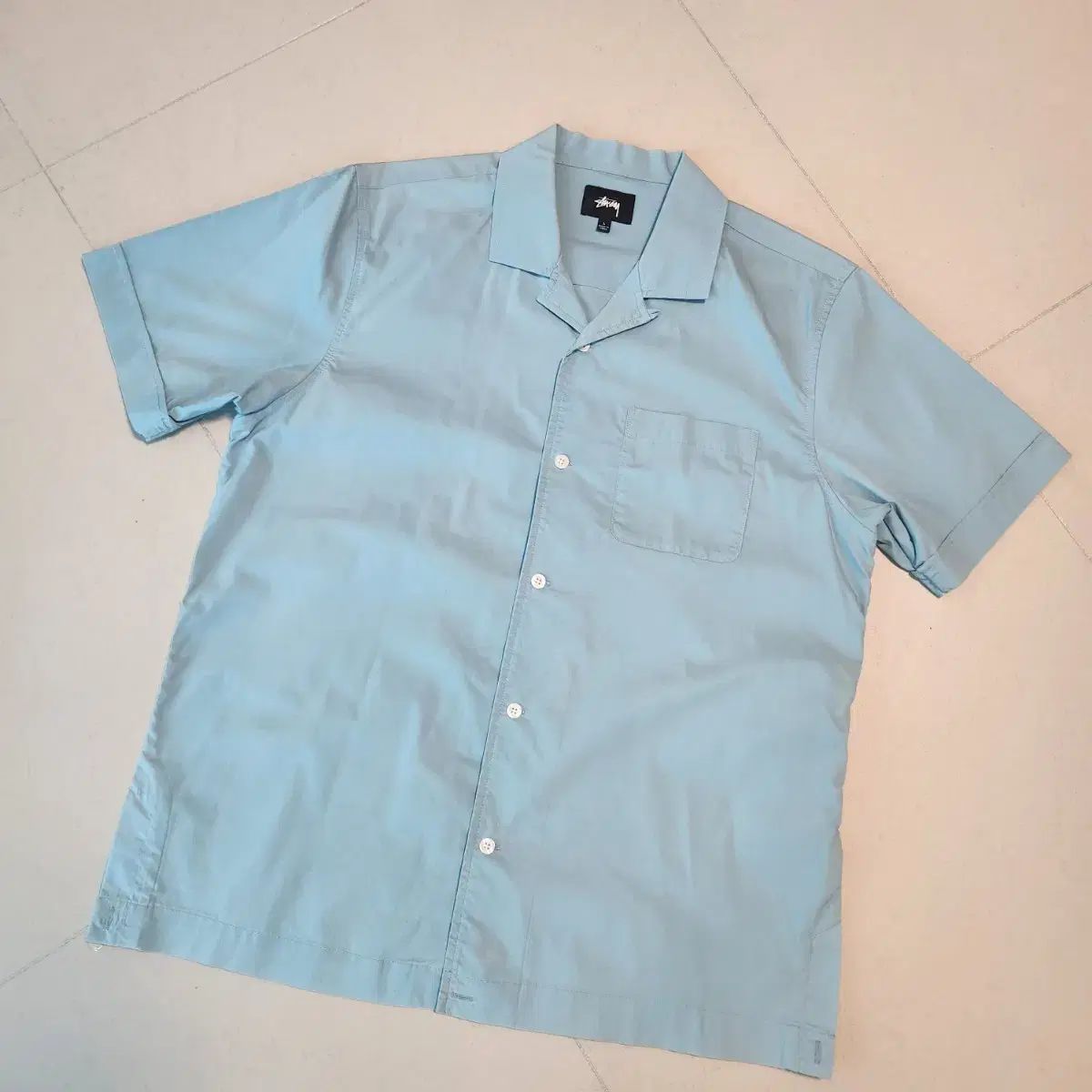 STUSSY ポケット刺繍 オープンカラー シャツ L