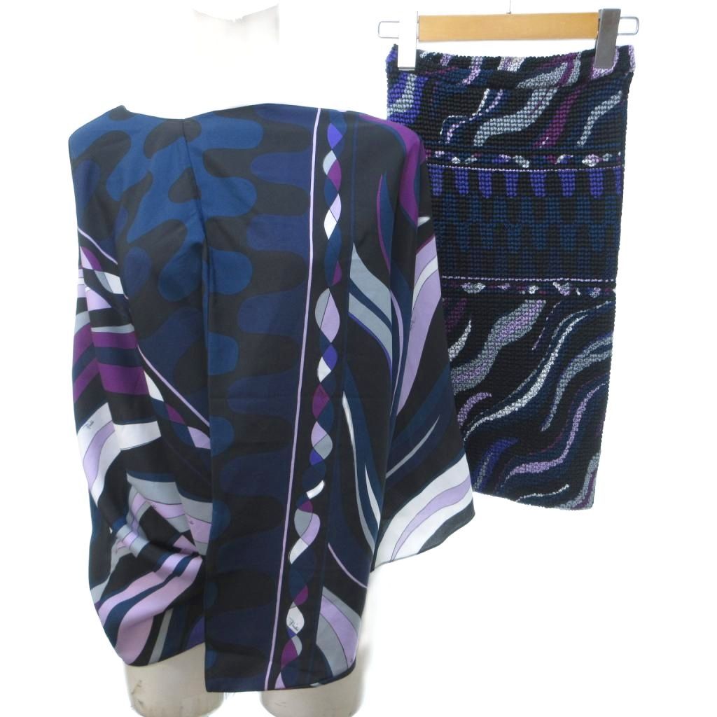 エミリオプッチ EMILIO PUCCI タグ付き 23年 カクテルドレス ブラウス アンサンブル ノースリーブ アシンメトリー イージー マルチカラー L ■AO1