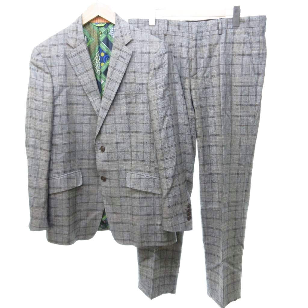 エトロ ETRO 美品 シルク リネン混 スーツ セットアップ チェック