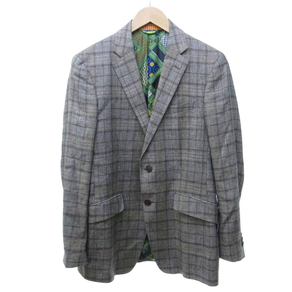 エトロ セットアップ テーラードジャケット パンツ チェック 54 3XL エトロ ETRO 美品 シルク リネン混 スーツ セットアップ チェック