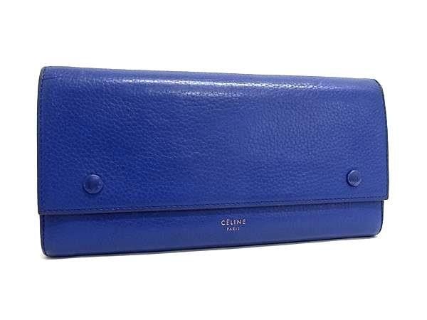CELINE セリーヌ 長財布 マルチファンクション ブルー系 レザー ユニセックス 二つ折り ゴールド金具 美品