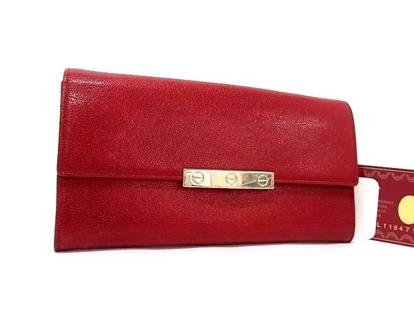 ＊美品＊Cartier 艶消し レザー 長財布 ラブコレクション ユニセックス CARTIER カルティエ 長財布 ラブコレクション レッド系 レザー