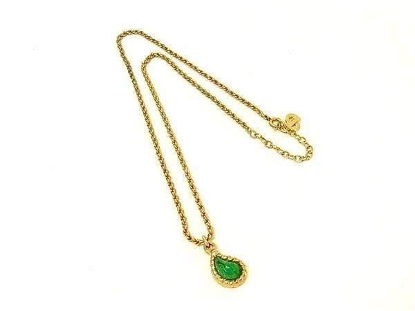 ChristianDior ディオール ネックレス ゴールド系×グリーン系 メタル レディース カラーストーン 美品