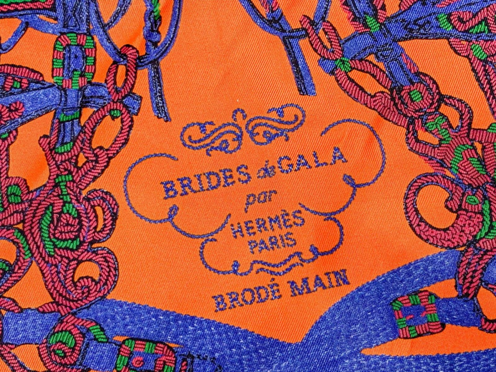 【極美品】エルメスカレ45 ガヴロッシュ BRIDES de GALA オレンジ HERMES エルメス Brides de Gala 式典用馬勒 ネイビー オレンジ