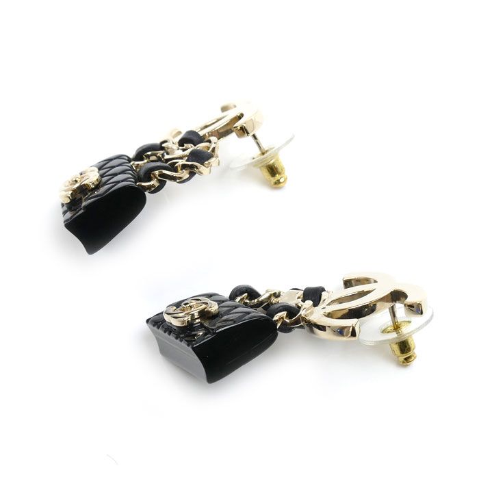 CHANEL シャネル GP レザー ココマーク バッグモチーフ ピアス ABA008