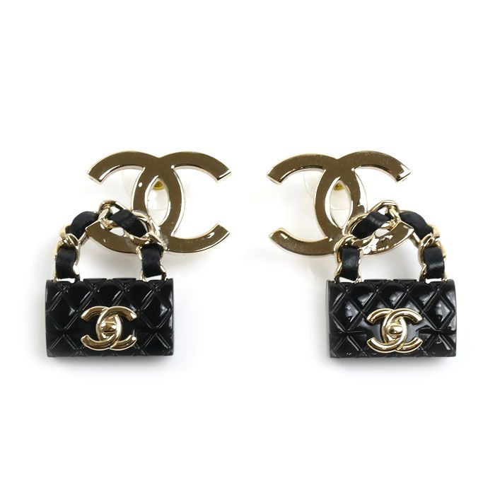 CHANEL シャネル GP レザー ココマーク バッグモチーフ ピアス ABA008