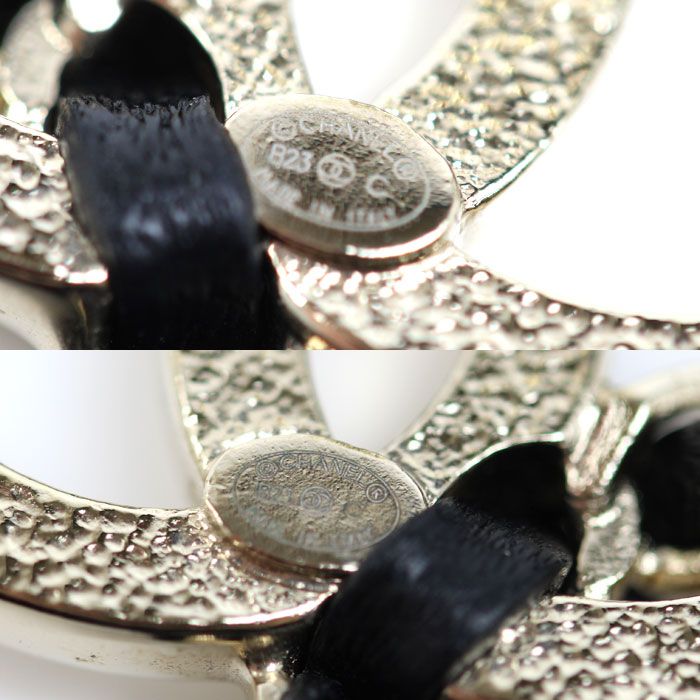 シャネル ピアス ABA008 ホワイト ブラック 中古 CHANEL シャネル GP レザー ココマーク バッグモチーフ ピアス ABA008