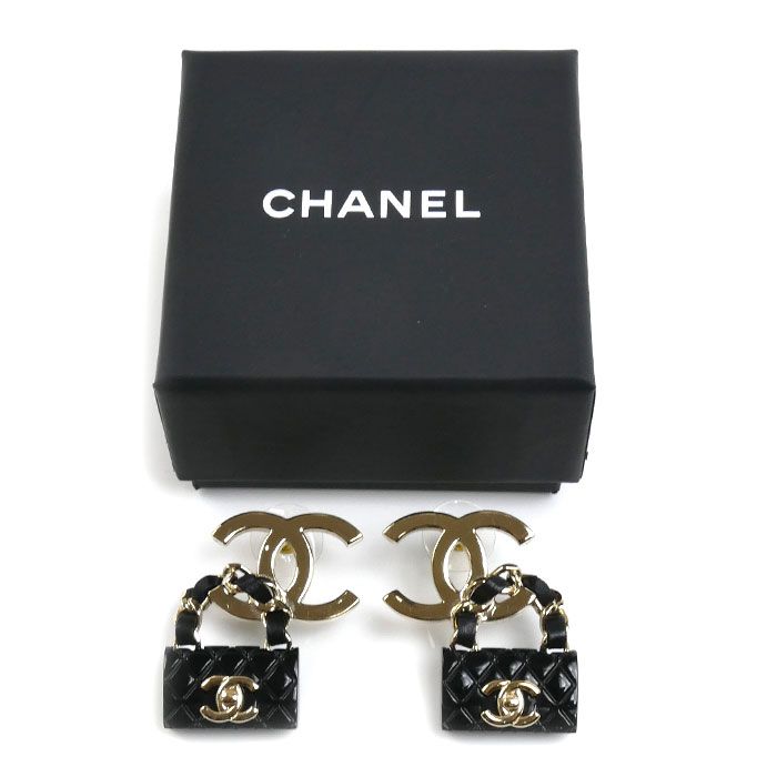 CHANEL シャネル GP レザー ココマーク バッグモチーフ ピアス ABA008