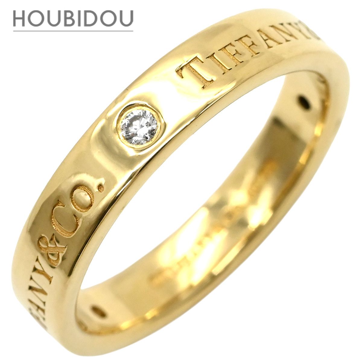 ティファニー Tiffany & Co リング 指輪 フラットバンド 3Pダイヤ イエローゴールド T&Co. 18K 750 YG ロゴ 15号【中古】