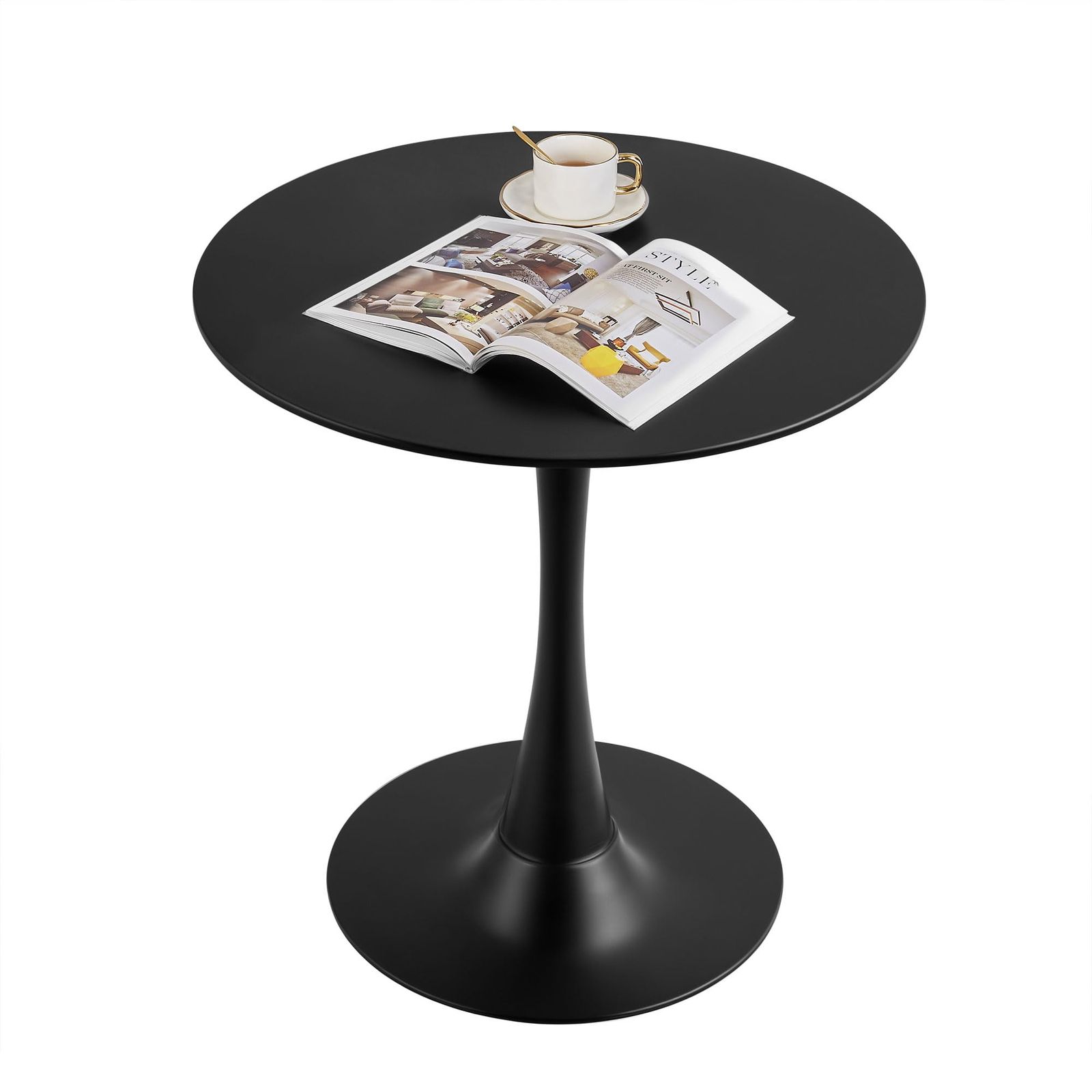 VECELO 丸テーブル ダイニングテーブル 直径70×高さ73cm カフェテーブル 食卓 円形 組み立て簡単 ブラック(沖縄・離島の方発送不可)) cae9f28f