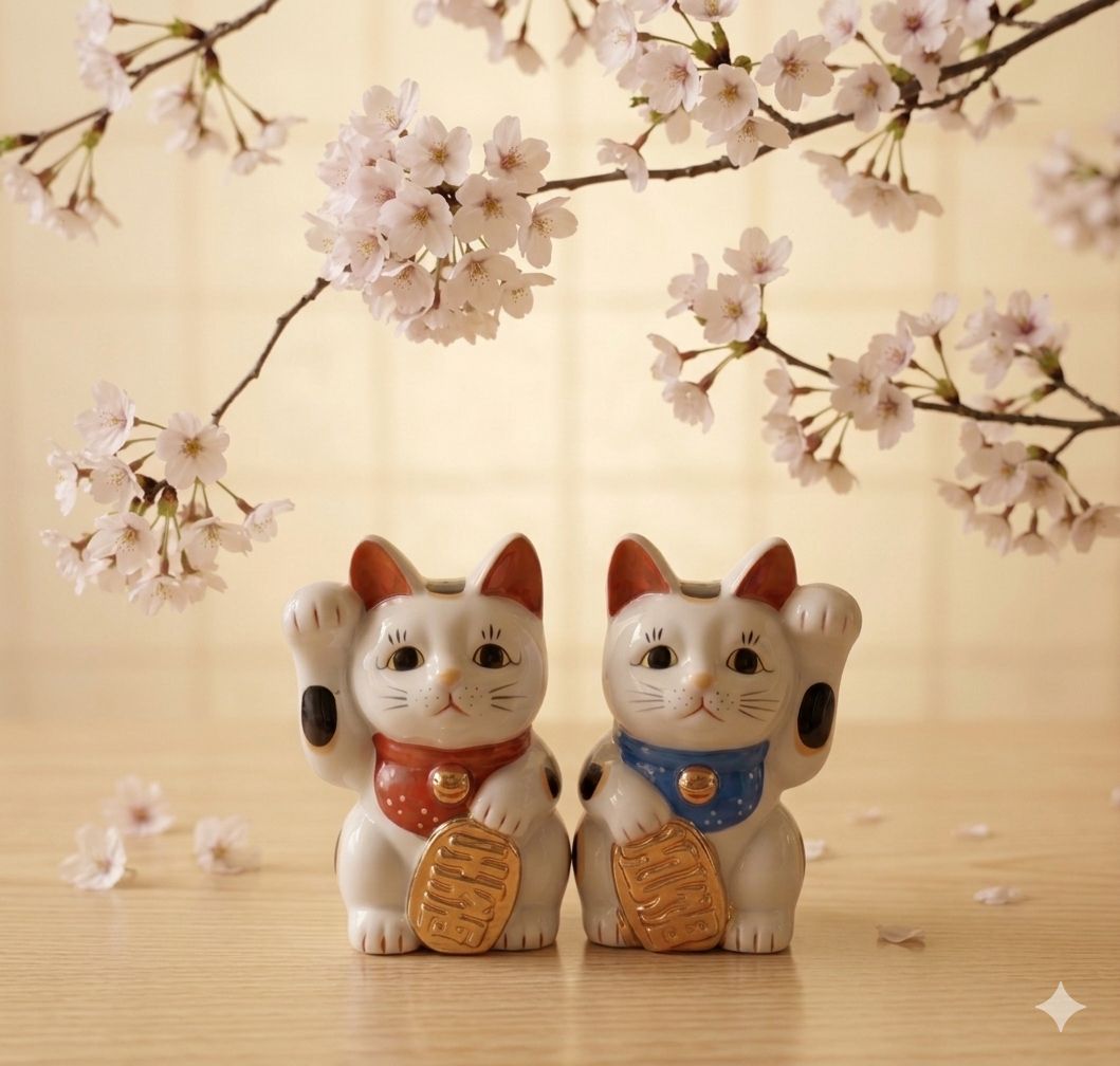 縁起物 招き猫 ペア 二体セット 置物 昭和レトロ アンティーク 貯金箱