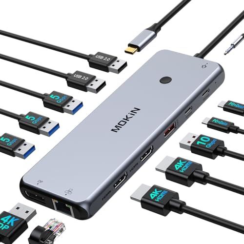 USB CドッキングステーションHDMI2つ【MOKIN 2*HDMI+DP三画面出力4K@60p MSTデュアル】type cドッキングステーション pc3台切り替え アルミ製 typec ハブ PD100W出力 2*USB C 10Gbp dab8bab9