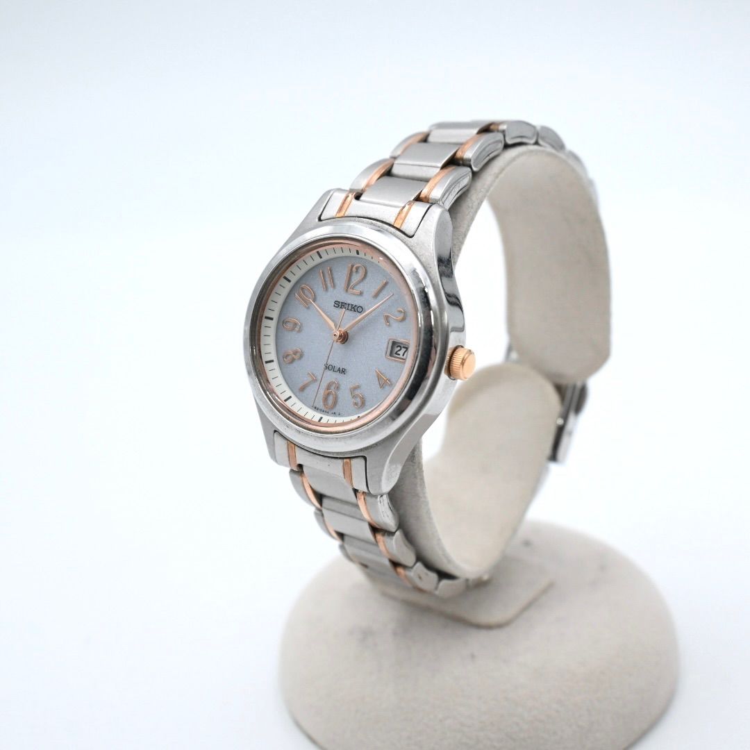 稼働品】SEIKO レディース腕時計 ソーラー コンビ デイト ラウンド 