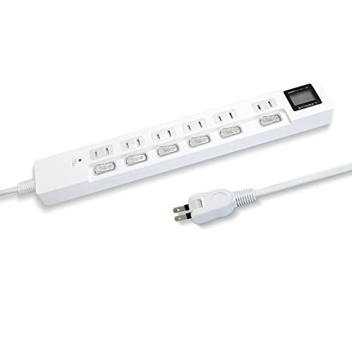 STYLED ワットメーター付き 個別スイッチ 電源タップ 2m 延長コード 18ヵ月保証 ACコンセント 6個 雷ガード 1500W (コンセント6口・ ホワイト・1個・コード2m)kk f8e32e26
