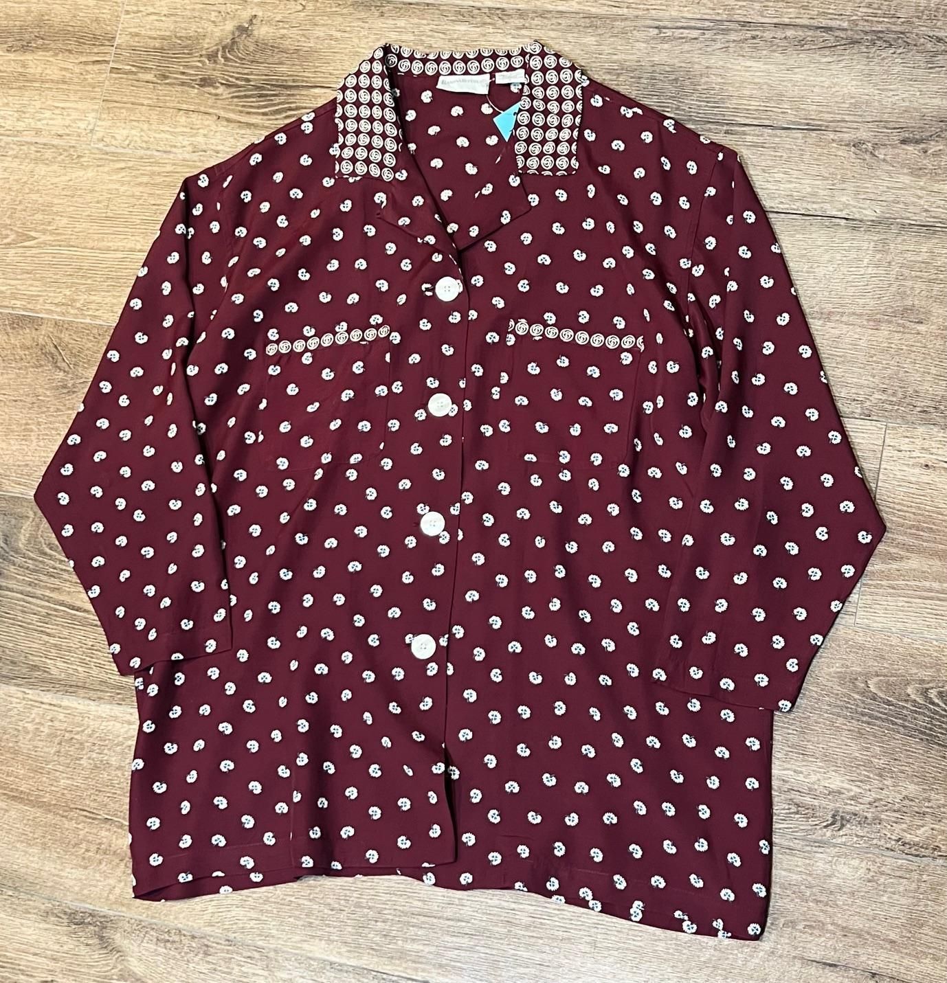 ビンテージ【BANANA REPUBLIC】バナナリパブリック エンジ×白花柄【レーヨンシャツジャケット】レディース古着【サイズS】 CH0106-20