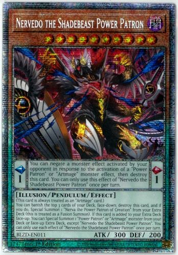 遊戯王/英語版/EU版/獄神影獣－ネルヴェド/Nervedo the Shadebeast Power Patron/スターライトレア/1st Edition/ブレイジング・ドミニオン/BLZD-EN011