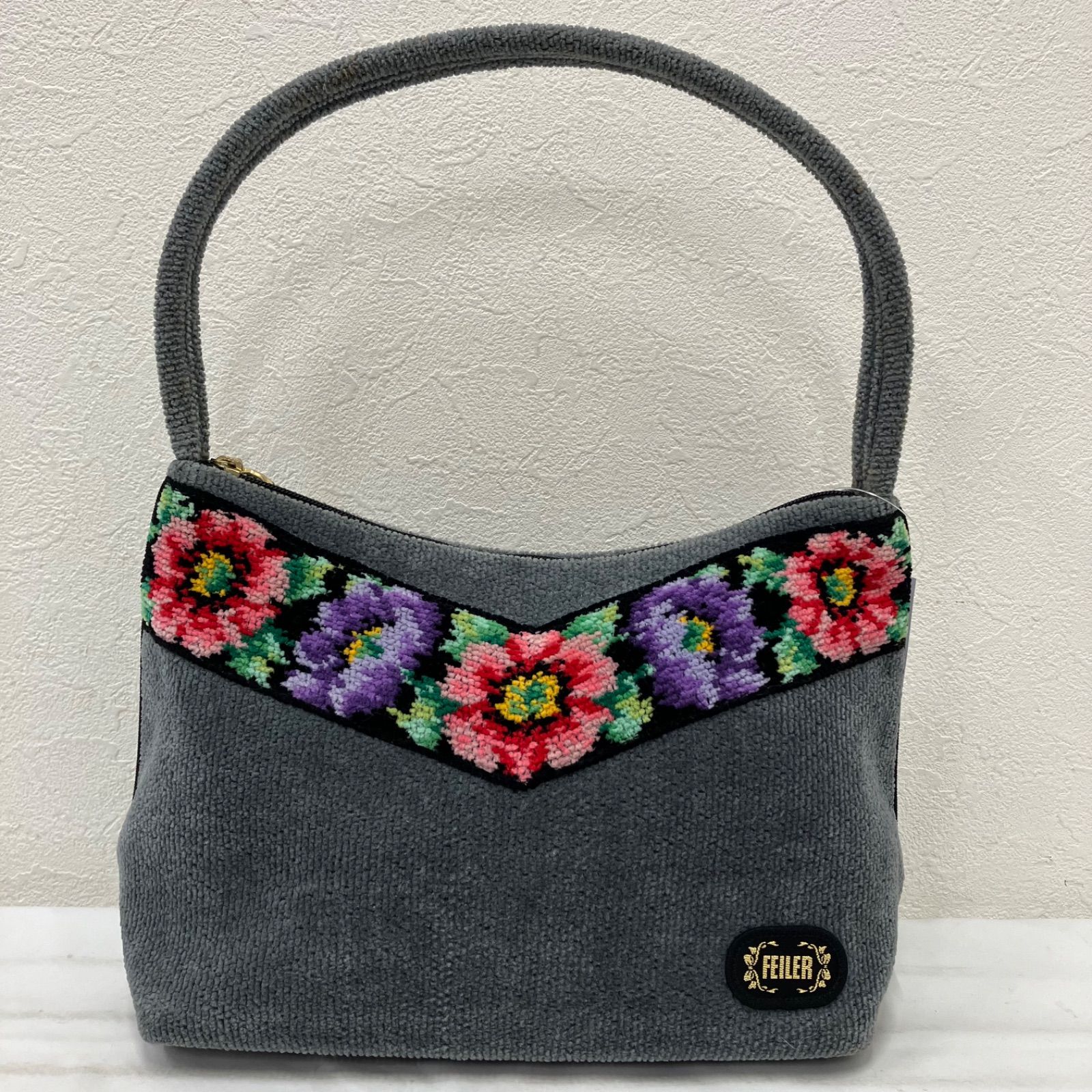 【新品タグ付】FEILER フェイラー ハンドバッグ 花柄 グレー シュニール織 3361 FEILER フェイラー ハンドバッグ グレー 花柄 フラワー