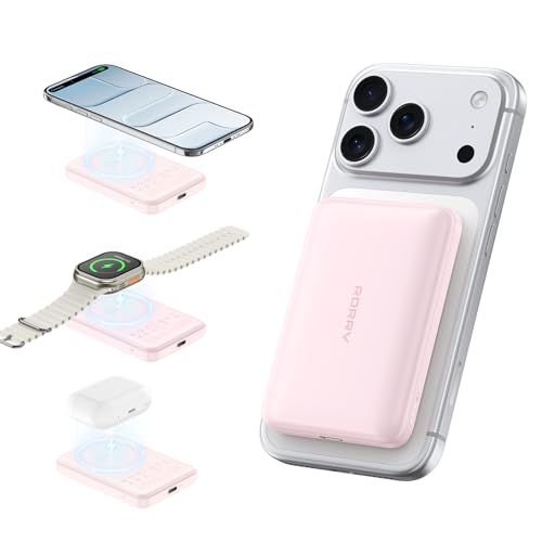 【業界創新 2in1ワイヤレス充電】RORRY mag-safe対応 薄型 軽量 小型 5000mah アップルウォッチ 充電器 ワイヤレス充電 マグセーフ充電 15W マグネット式 iPhone充電器 For iWatch 急速/タイプC 7a34b50f